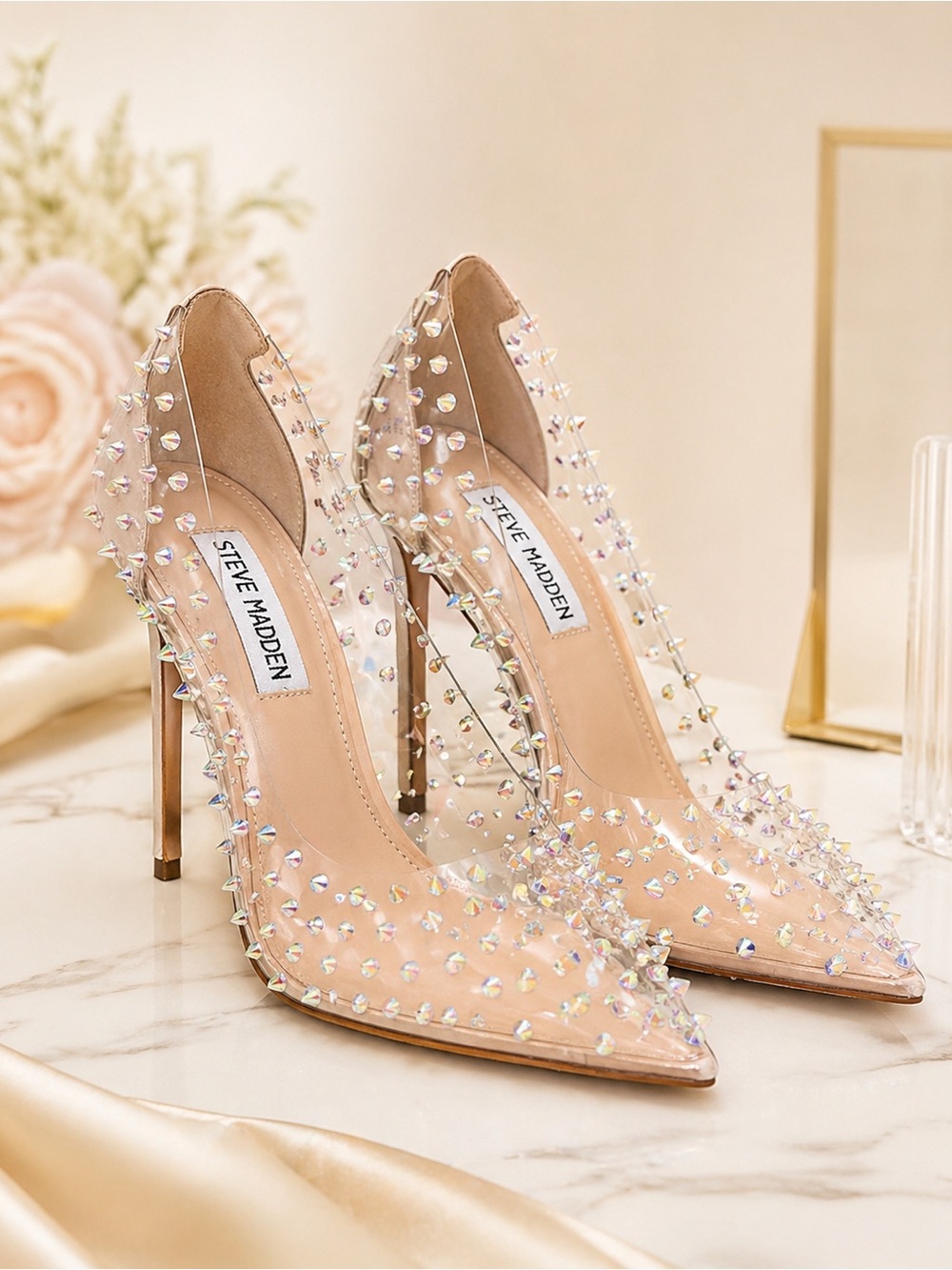 Steve Madden Transparent Crystal Spike Pointed-Toe Stiletto Pumps – Size 6.5 ✨💄 - Picture 3 of 16